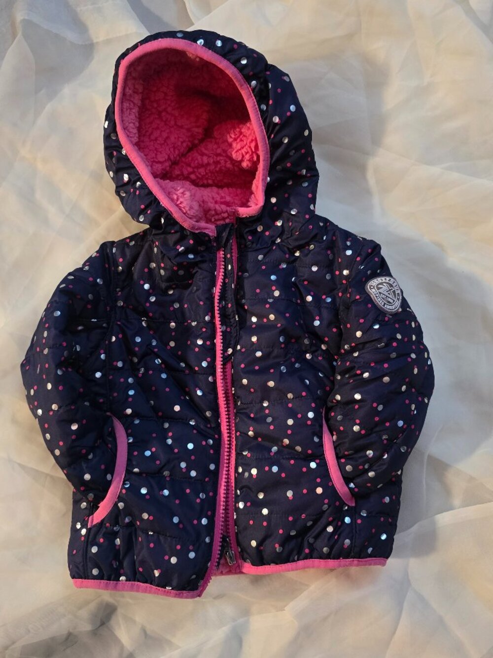 ZeroXposur 18M Toddler Girls Metallic Polka Dot Puffer Jacket Pink Fleece Lined